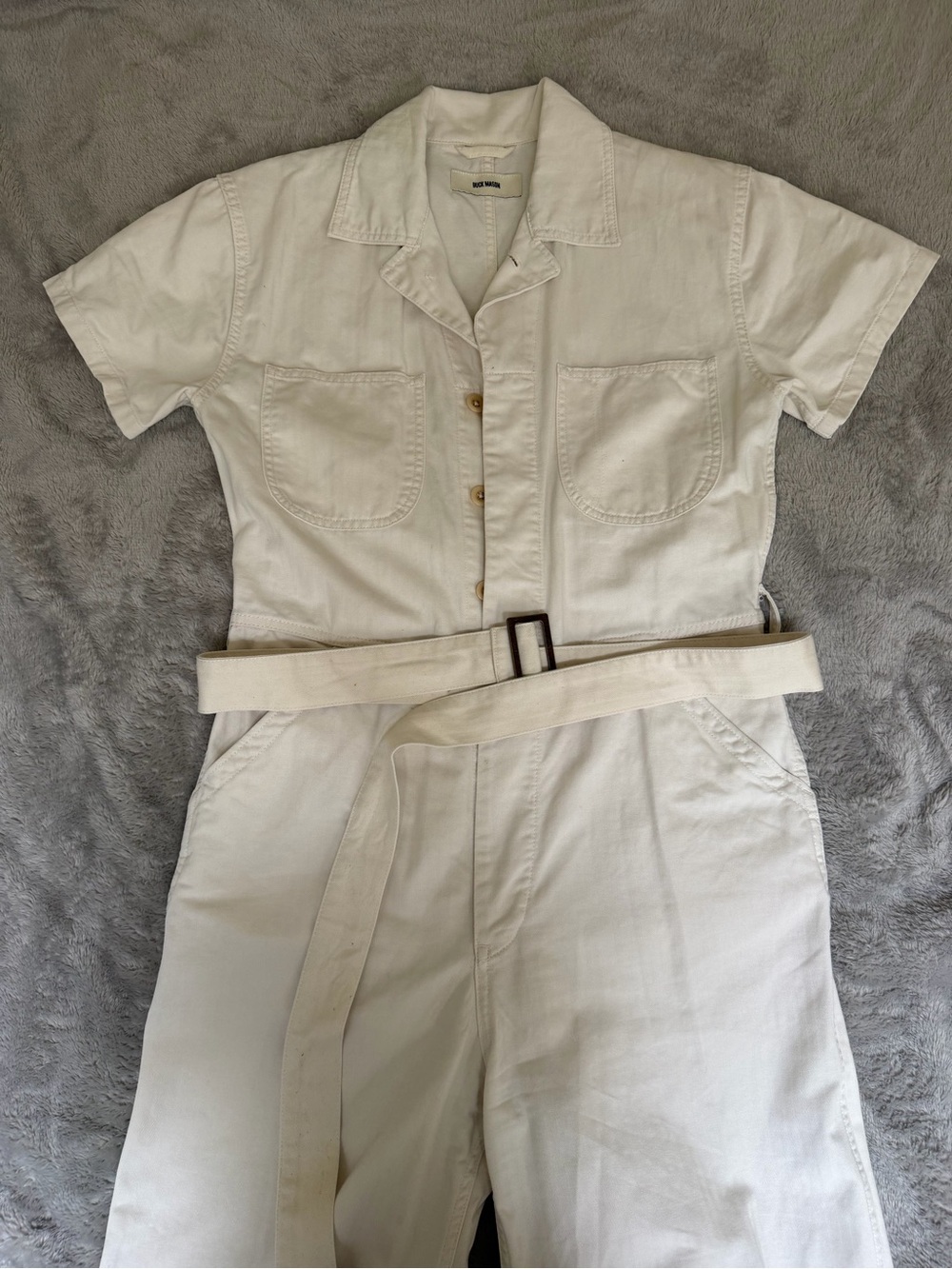 Buck Mason Cream Utility Jumpsuit